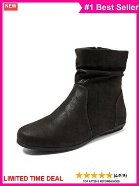 Luoika Wide Width Low Heel Side Zipper Ankle Boots Faux Leather